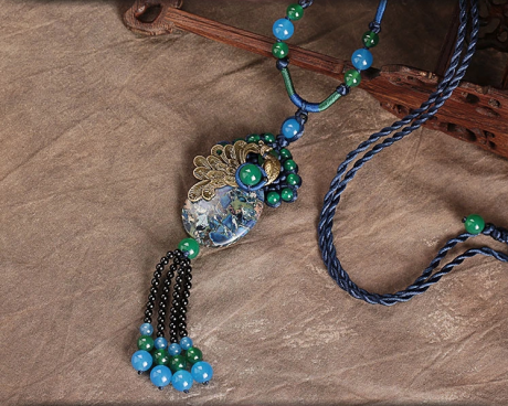 孔雀藍(lán)瑪瑙石頭吊墜毛衣鏈項(xiàng)鏈?zhǔn)罪? / data-rRpU=