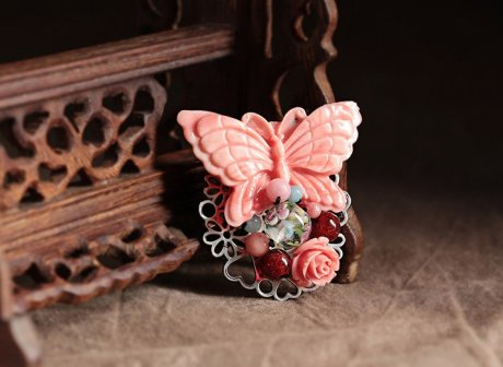 蝶舞福連文苑古典胸針，古風(fēng)毛衣胸花