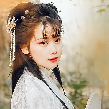 秋落意境帶團扇女生頭像，唯美古風(fēng)真人頭像