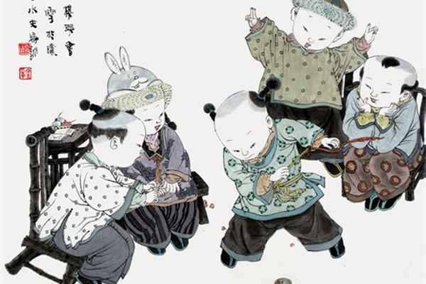 著名中國(guó)畫(huà)家王家訓(xùn)的筒子嬉戲圖