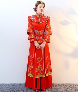 紅色復(fù)古典雅中式禮服，新娘結(jié)婚禮服