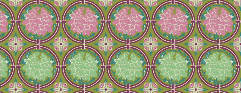 中國傳統(tǒng)織錦牡丹花圖案與配色，矢量素材AI圖片