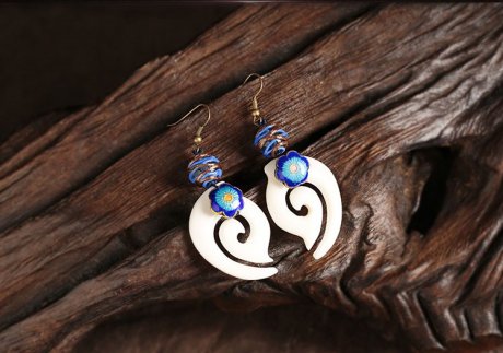 福連文苑白色祥云耳墜古風(fēng)耳環(huán)首飾