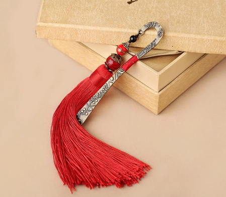 福連文苑金屬古風(fēng)古典創(chuàng)意紅流蘇書簽