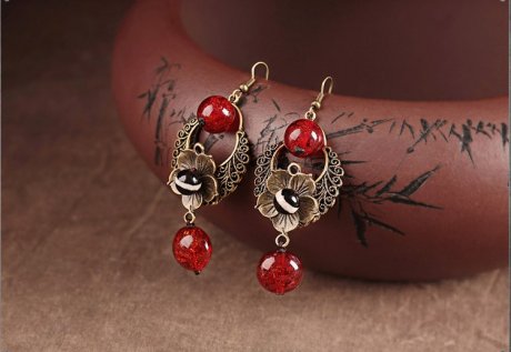 福連文苑紅琉璃古風(fēng)耳環(huán)首飾