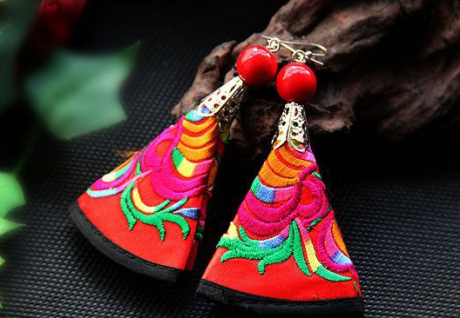 福連文苑手工繡花耳飾飾品