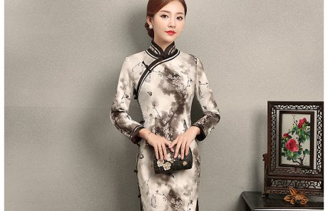 墨蝶時(shí)尚優(yōu)雅旗袍，水墨印花旗袍裙