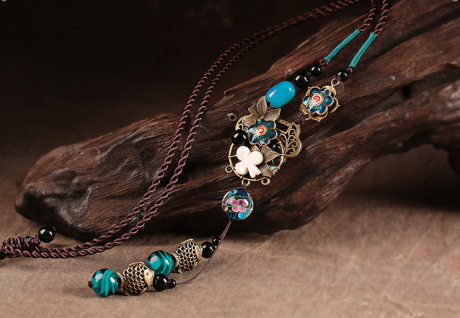 疏影怡芳福連文苑毛衣鏈復(fù)古藍色項鏈