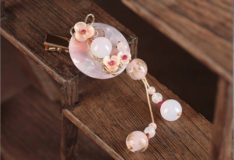 詩雅平安扣發(fā)夾，粉色浪漫桃花頭飾