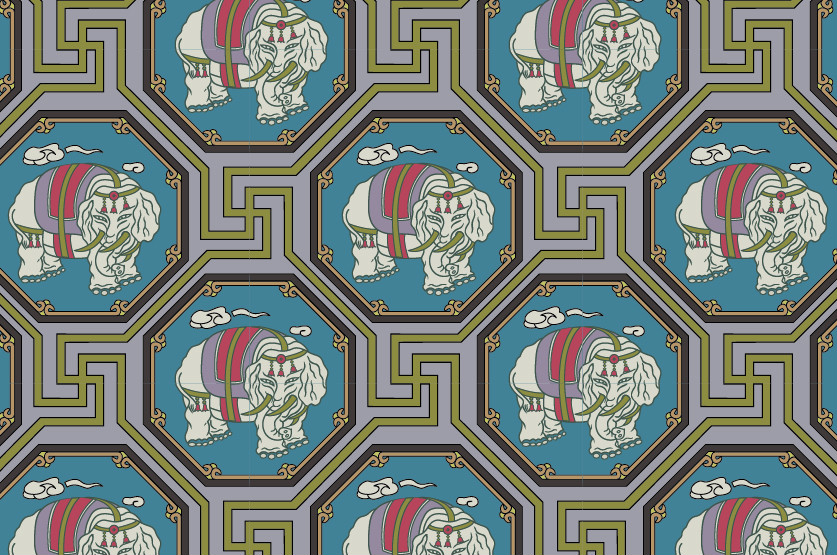 中國傳統(tǒng)織錦吉象圖案與配色，矢量素材AI圖片