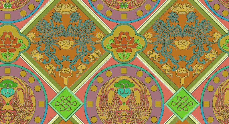 中國傳統(tǒng)龍鳳呈祥圖案與配色，矢量素材Ai圖片