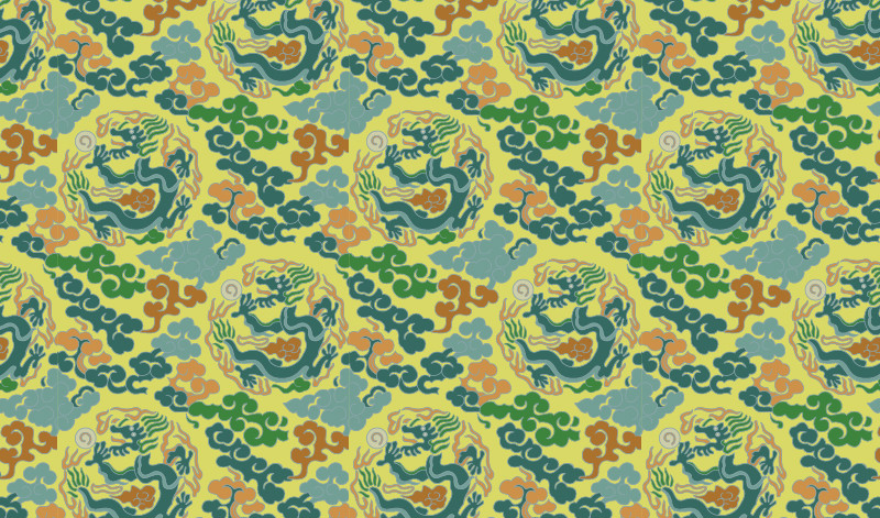 中國傳統(tǒng)金龍祥云圖案與配色，矢量素材AI圖片