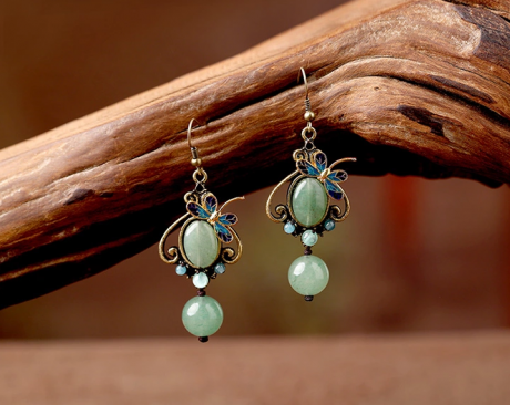 化蝶飛耳環(huán)，復(fù)古福連文苑東陵玉耳墜首飾