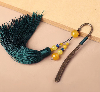 古典金屬創(chuàng)意書簽福連文苑瑪瑙流蘇書簽