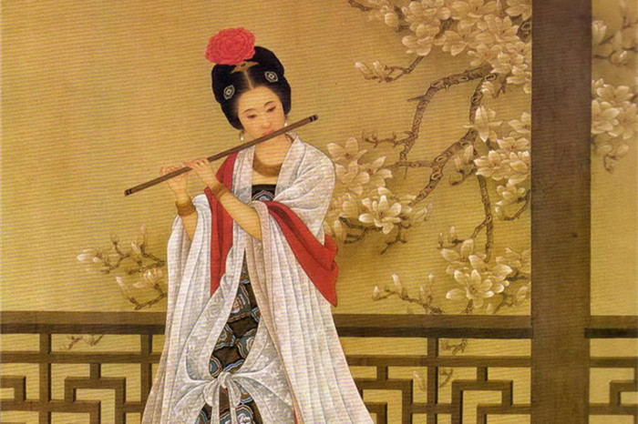 中國(guó)演奏傳統(tǒng)樂(lè)器笛子與簫的國(guó)畫(huà)作品