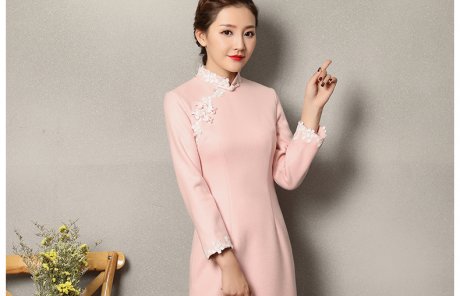 粉色蕾絲花邊旗袍，清純淑女旗袍裙