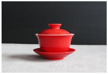 簡約富貴紅蓋碗，福連文苑喜慶紅釉陶瓷茶具