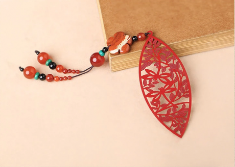 古典福連文苑鏤空古風(fēng)紅色葉子書簽