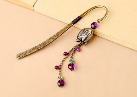 復(fù)古金屬書(shū)簽古典福連文苑紫水晶流蘇書(shū)簽