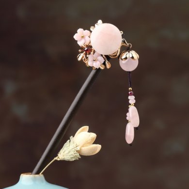 櫻戀粉雪發(fā)簪，氣質(zhì)小清新粉水晶簪子頭飾