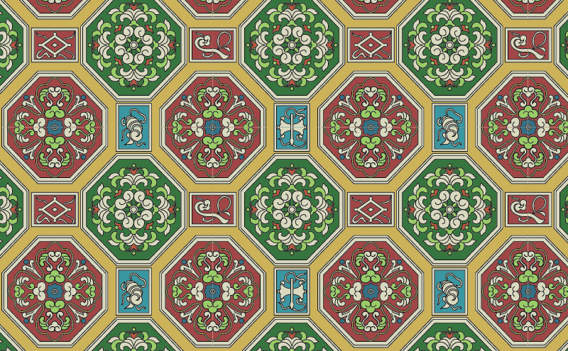 中國傳統(tǒng)織錦百合花圖案與配色，矢量素材AI圖片