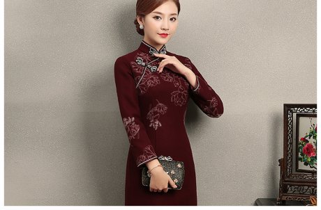 福連文苑荷花刺繡旗袍，復(fù)古中式旗袍裙