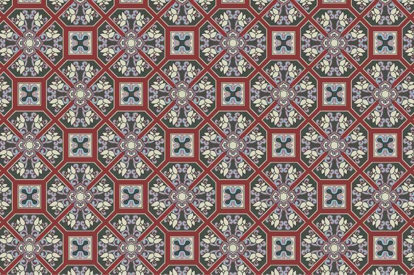 中國傳統(tǒng)織錦蝴蝶花圖案與配色，矢量素材AI圖片