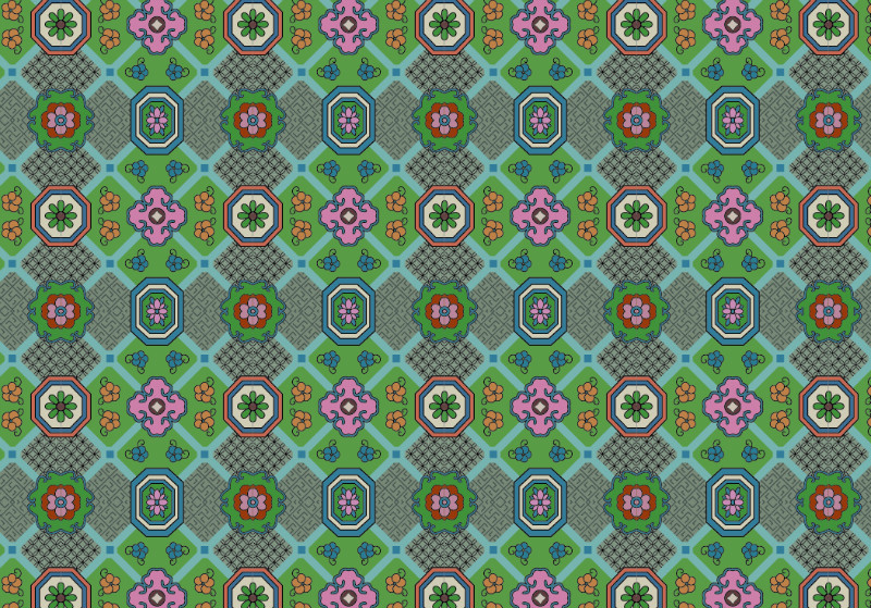 中國傳統(tǒng)織錦花香圖案與配色，矢量素材AI圖片