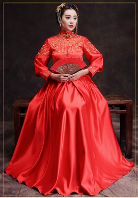 時尚簡約中式禮服，復(fù)古福連文苑新娘禮服