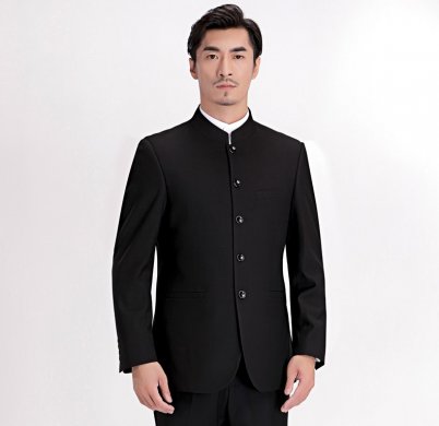 立領(lǐng)圓角福連文苑男士修身版中山裝