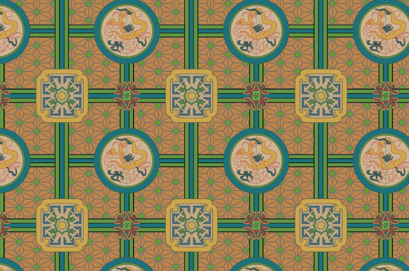 中國(guó)傳統(tǒng)織錦復(fù)古圖案與配色，矢量素材AI圖片