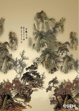 福連文苑寫意山水國畫PSD分層素材