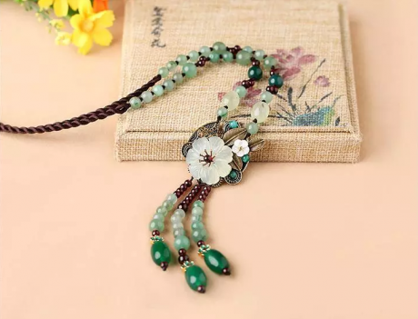 時(shí)尚福連文苑玉石項(xiàng)鏈精致古風(fēng)毛衣鏈?zhǔn)罪? / data-sKem=