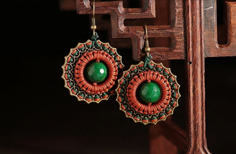 陌上楓紅耳環(huán)，復古圓圈耳墜首飾