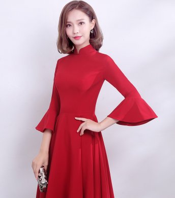 復(fù)古荷葉袖口中式禮服，簡約時尚晚禮服