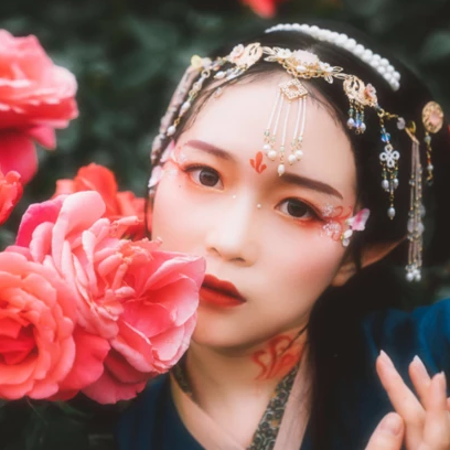 花間賞花女生頭像，唯美古風(fēng)真人頭像