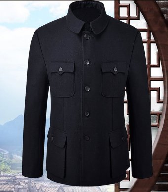 福連文苑羊毛妮子秋冬中老年中山裝