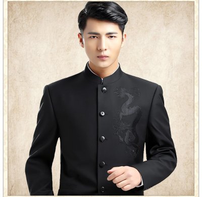 時尚福連文苑龍圖案男青年中山裝