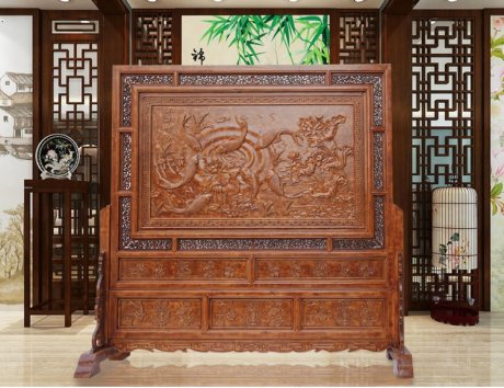 東陽(yáng)木雕落地屏風(fēng)，實(shí)木中式屏風(fēng)隔斷