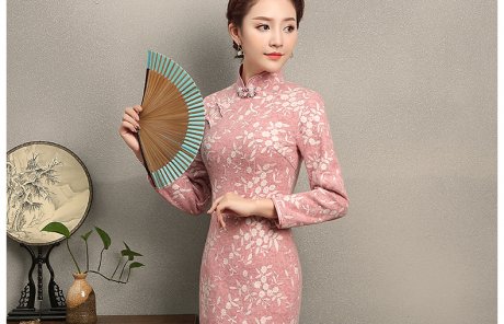 蒂香中長(zhǎng)款旗袍，粉嫩清純旗袍裙