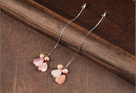 小清新珍珠貝殼耳環(huán)，唯美花瓣吊墜耳環(huán)首飾