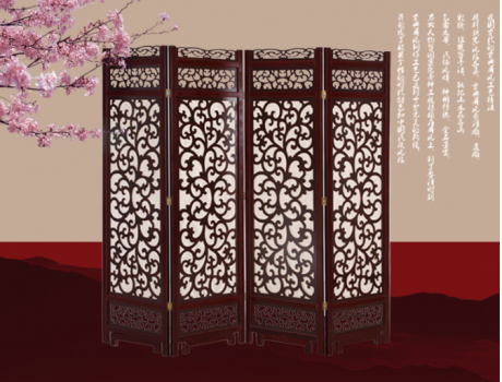兩色中式仿古隔斷屏風，實木鏤空雙面屏風