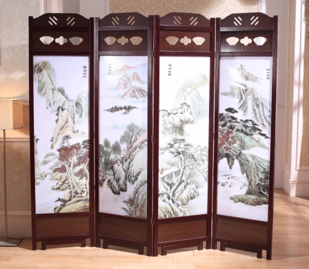 福連文苑實(shí)木古典屏風(fēng)隔斷，山水畫中式屏風(fēng)