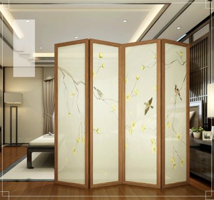 精致油畫屏風，秀麗中式屏風