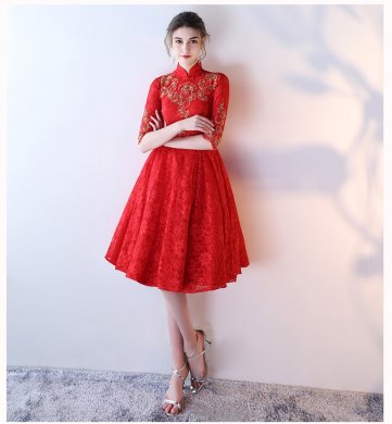 性感優(yōu)雅中式禮服，復(fù)古浪漫蕾絲晚禮服