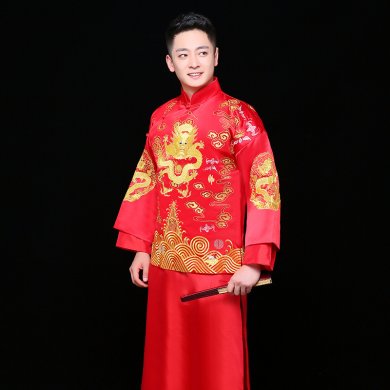 金龍刺繡男士中式禮服，時(shí)尚福連文苑新郎禮服