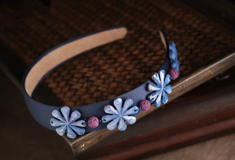 格桑花開中式發(fā)箍福連文苑藍色清新頭飾