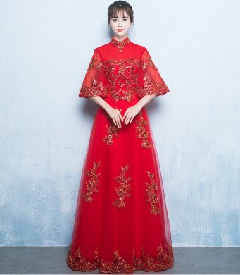 金線刺繡中式禮服，唯美浪漫晚禮服