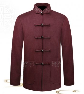 羊毛呢簡約刺繡中山裝，福連文苑秋冬外套