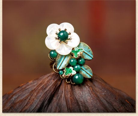 岸邊蘆花戒指，清新綠色戒指首飾